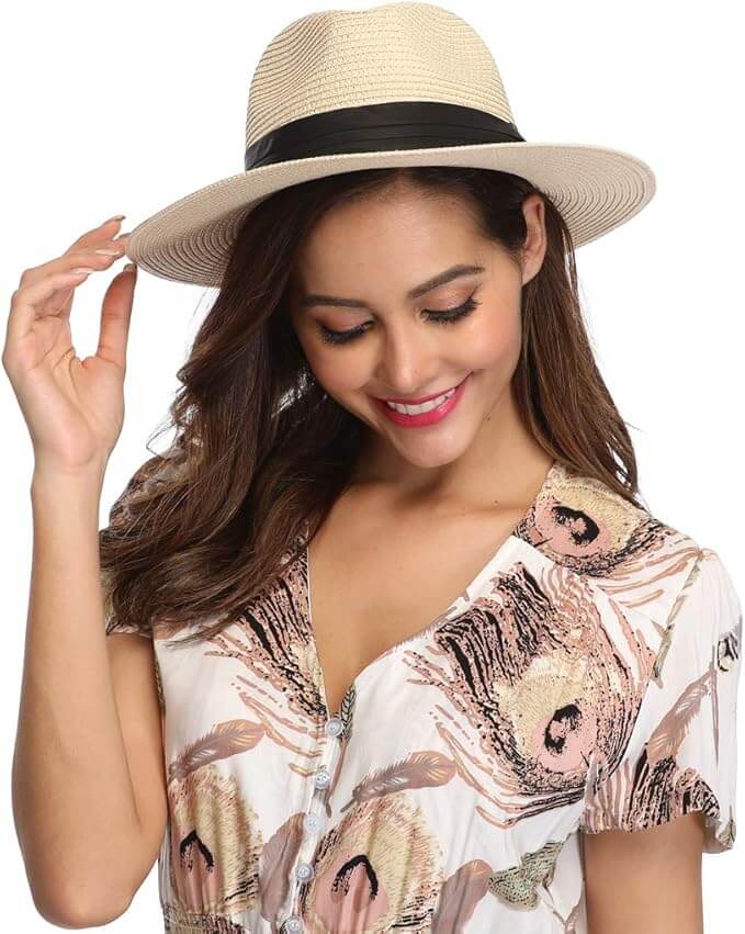 6. BEST TOPMARK HAT FOR LADIES Lanzom Wide Brim Panama Roll Up Fedora Hat image